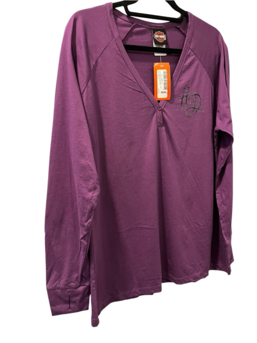 Harley Davidson NWT Y2K Majesty Instill Life Henley Purple Shirt Size 2XL Raglan - Picture 4 of 8